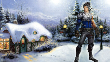 обоя видео игры, 2029 online, зима, амуниция, парень, дом, рождество