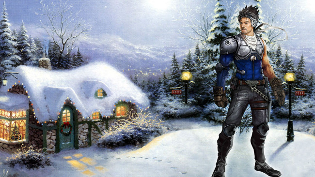 Обои картинки фото видео игры, 2029 online, зима, амуниция, парень, дом, рождество