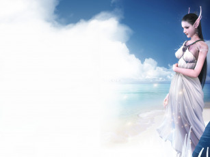 Картинка фэнтези эльфы девушка эльф море облака