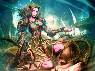 Картинка видео+игры world+of+warcraft девушка эльф растения шипы