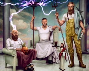 Картинка рисованное комиксы мужчины фон взгляд трон трезубец молния