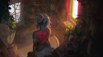 Картинка видео+игры final+fantasy+xiv +a+realm+reborn девушка комната свитки