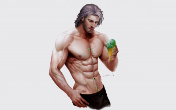 Картинка рисованное aenaluck мастер мужчина торс мороженое