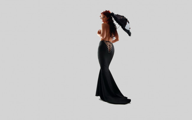 Обои картинки фото девушки, bianca beauchamp, юбка, зонт, грудь, попа