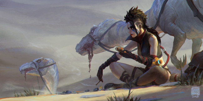 Обои картинки фото фэнтези, красавицы и чудовища, девушка, ящеры