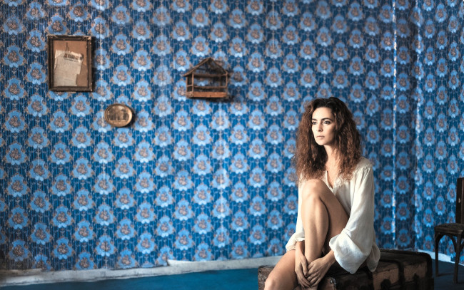 Обои картинки фото девушки, - брюнетки,  шатенки, шатенка, блузка, сундук