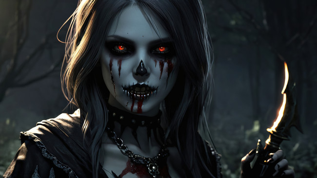 Обои картинки фото zombie girl 01 - by biovolkvk, 3д графика, ужас , horror, нежить, девушки, ужасы, обои, hd