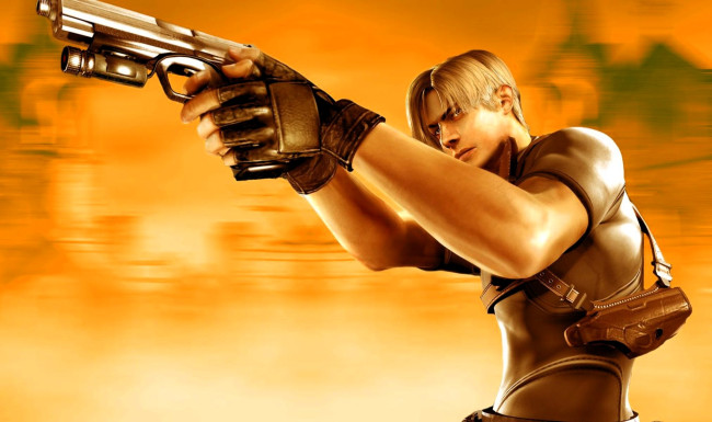 Обои картинки фото видео игры, resident evil 4, парень, кобура, пистолет, перчатки