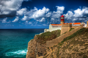 Картинка cabo de sao vicente faro portugal природа маяки португалия море побережье