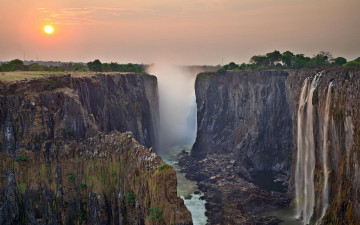 Картинка водопад виктория природа водопады закат горы скала