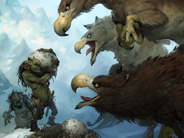 Обои картинки фото austin, фэнтези, существа, ld, орки, яйца, птицы