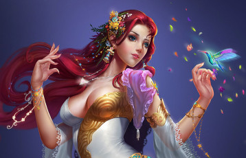 Картинка фэнтези девушки колибри птичка