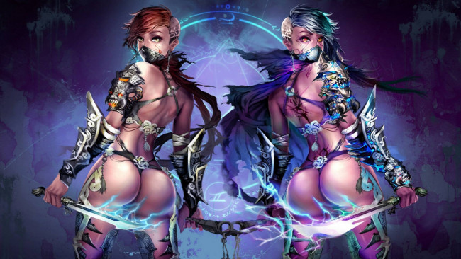 Обои картинки фото фэнтези, девушки, кинжалы, попки, магия