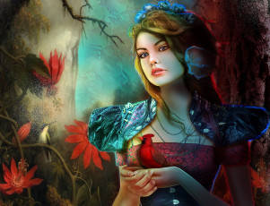 Картинка фэнтези девушки красавица птичка