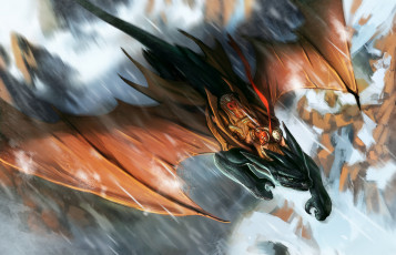 Картинка фэнтези драконы полет рыцарь воин дракон