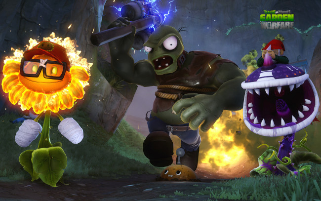 Обои картинки фото видео игры, plants vs,  zombies,  garden warfare, зомби, растение, очки