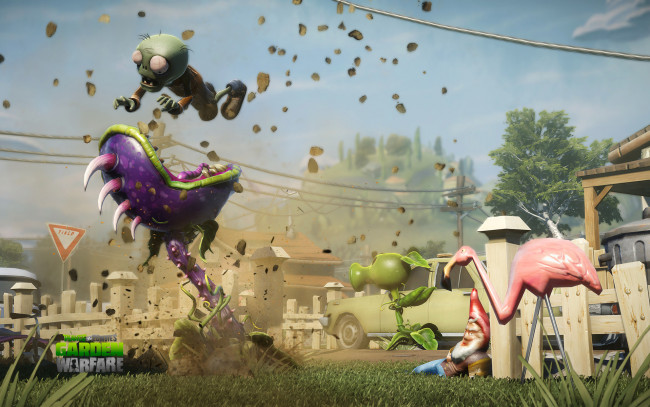 Обои картинки фото видео игры, plants vs,  zombies,  garden warfare, зомби, растение, фламинго