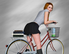 Картинка 3д+графика люди+ people фон взгляд девушка велосипед