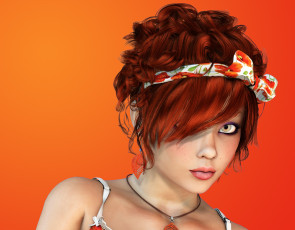 Картинка 3д+графика портрет+ portraits рыжая фон взгляд девушка