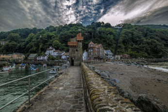 Картинка lynmouth города -+улицы +площади +набережные море пляж гора здание