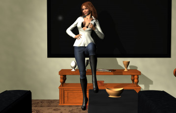 Картинка 3д+графика люди+ people посуда фон улыбка взгляд девушка