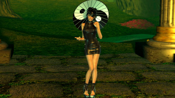 Картинка 3д+графика люди+ people взгляд девушка зонтик фон