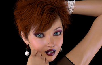 Картинка 3д+графика портрет+ portraits фон взгляд девушка рыжая