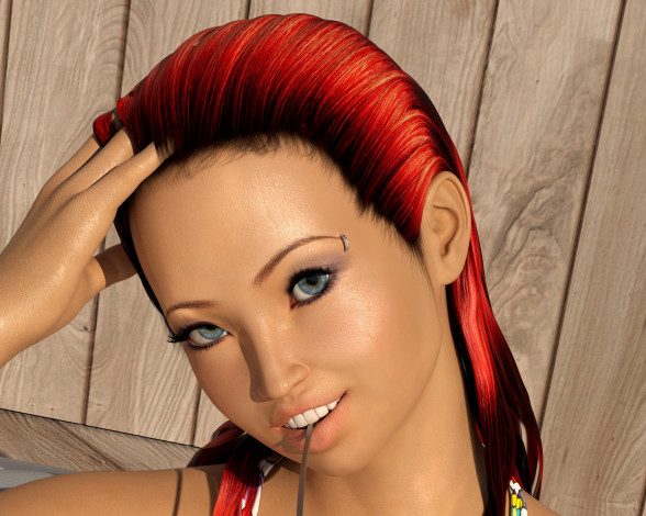 Обои картинки фото 3д графика, портрет , portraits, улыбка, фон, взгляд, девушка