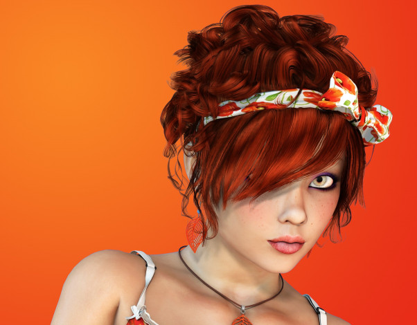 Обои картинки фото 3д графика, портрет , portraits, рыжая, фон, взгляд, девушка