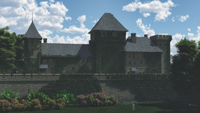 Обои картинки фото 3д графика, архитектура , architecture, облака, небо, замок