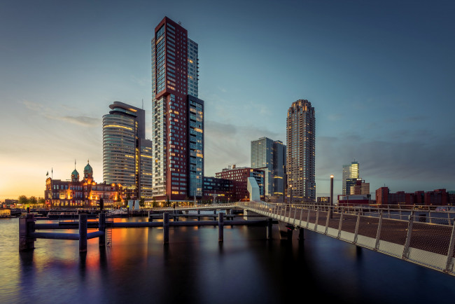 Обои картинки фото rotterdam, города, - панорамы, день, мост, небоскребы