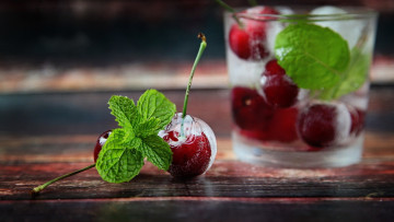 Картинка еда вишня +черешня мята лед