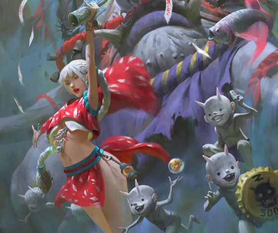 Обои картинки фото фэнтези, красавицы и чудовища, zeen, chin, девочка, бесенята