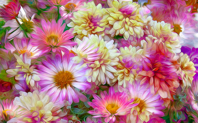 Обои картинки фото разное, компьютерный дизайн, лепестки, клумба, рендеринг, поле, луг, сад, абстракция