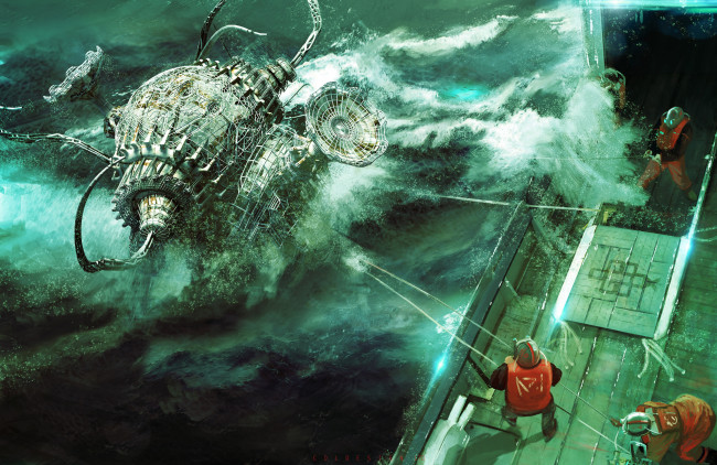 Обои картинки фото фэнтези, роботы,  киборги,  механизмы, col, price, what, lies, море, корабль, техника, механизм