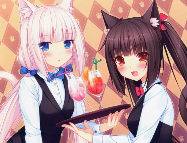 Обои картинки фото аниме, nekopara, фон, взгляд, девушки