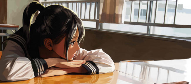 Обои картинки фото аниме, unknown,  другое, девушка, фон, взгляд