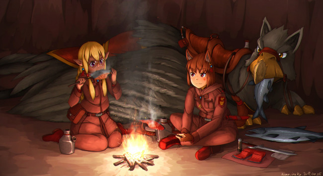 Обои картинки фото аниме, животные,  существа, взгляд, фон, девушки