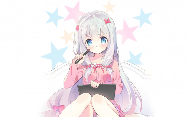 Обои картинки фото аниме, eromanga-sensei, фон, взгляд, девушка