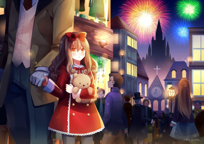 Обои картинки фото аниме, город,  улицы,  здания, фон, взгляд, девушка