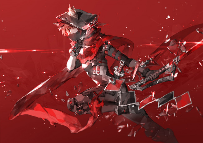 Обои картинки фото аниме, оружие,  техника,  технологии, фон, взгляд, девушка