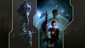 Картинка видео+игры eve+online девушка планеты корабли парень оружие космос
