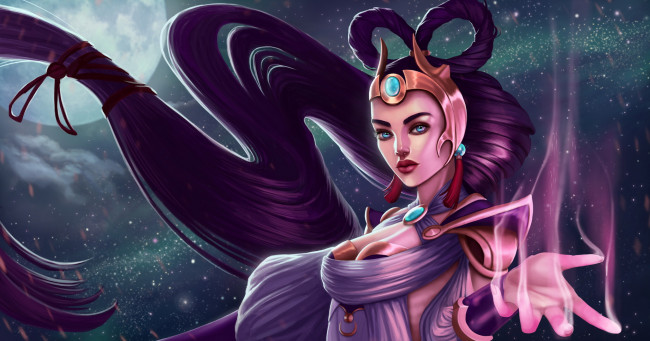 Обои картинки фото видео игры, league of legends, девушка, фон, взгляд, магия, diana