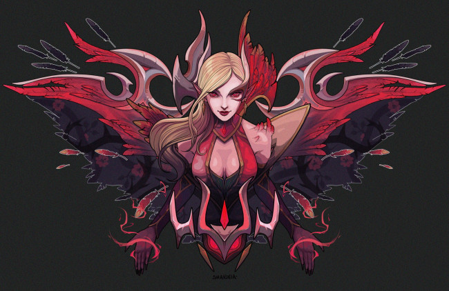 Обои картинки фото видео игры, league of legends, девушка, перья, моргана