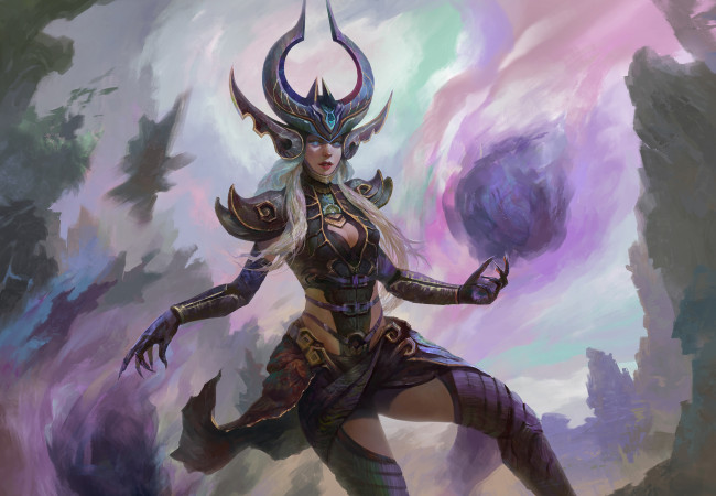 Обои картинки фото видео игры, league of legends, девушка, фон, взгляд, униформа