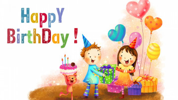 Картинка рисованное праздники дети шарики подарки торт