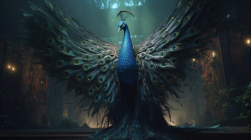 обоя рисованное, животные, павлин