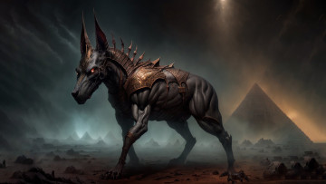 Картинка фэнтези демоны нейросети графика нейроарт ai art нейронные сети рисунки нейро искусство пирамида туман страшный зверь