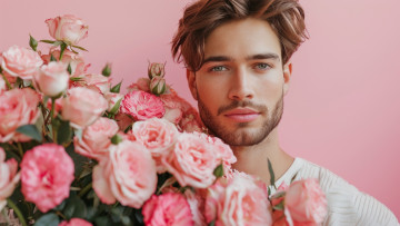 Картинка 3д+графика люди+ people молодой мужчина цветы розы