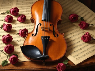 обоя музыка, -музыкальные инструменты, скрипка
